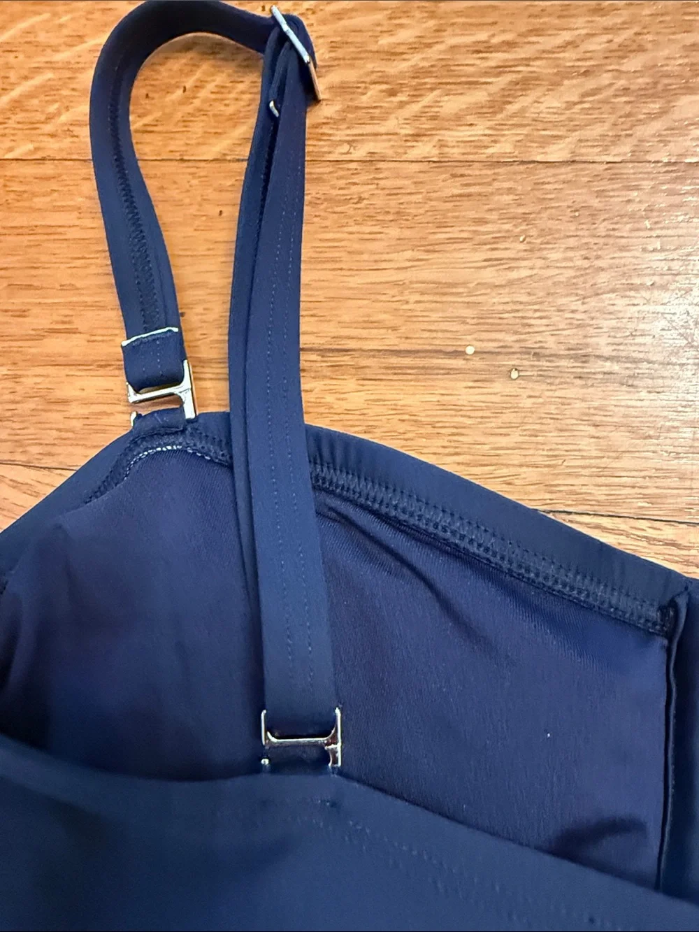 DKNY Navy One-Piece Swimsuit with Adjustable & Removeable Straps square neck - Picture 4 of 6
